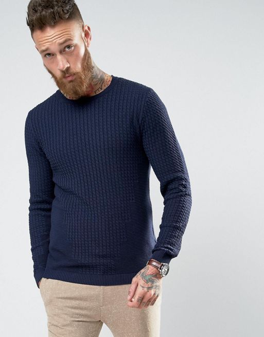 ASOS Jumper With Rib Details In Muscle Fit