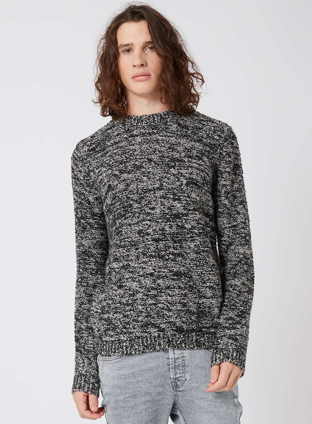 Topman Black And White Fuzzy Texture Slim Fit Jumper