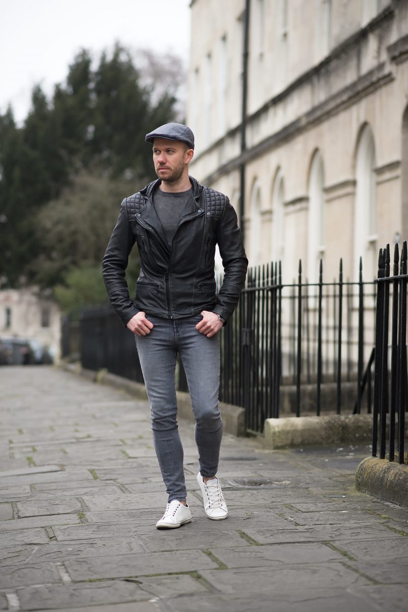 Allsaints Cargo Biker Leather Jacket And Flat Cap Outfit - Your Average Guy
