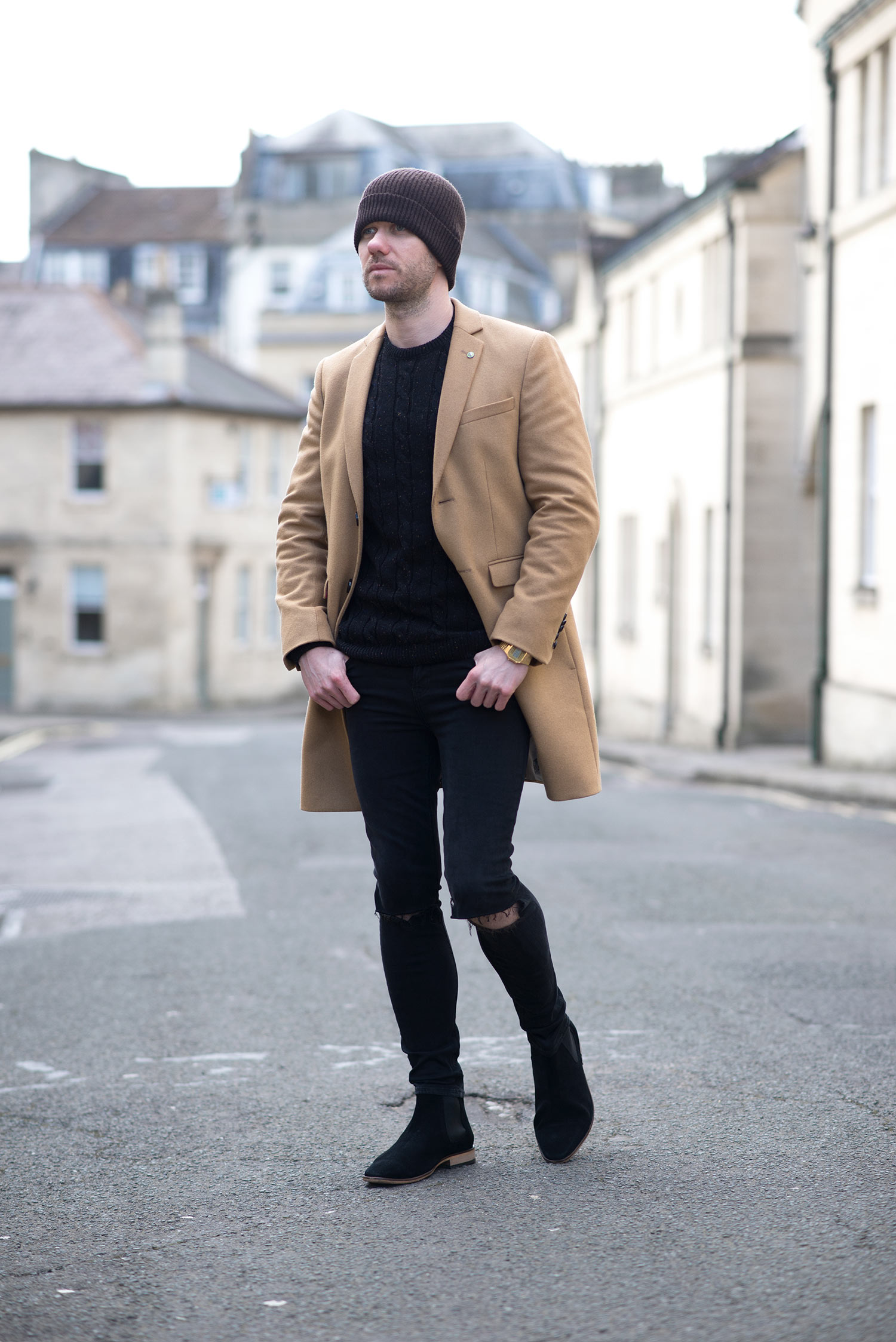 How to Wear Brown Boots with Black Pants and Dresses