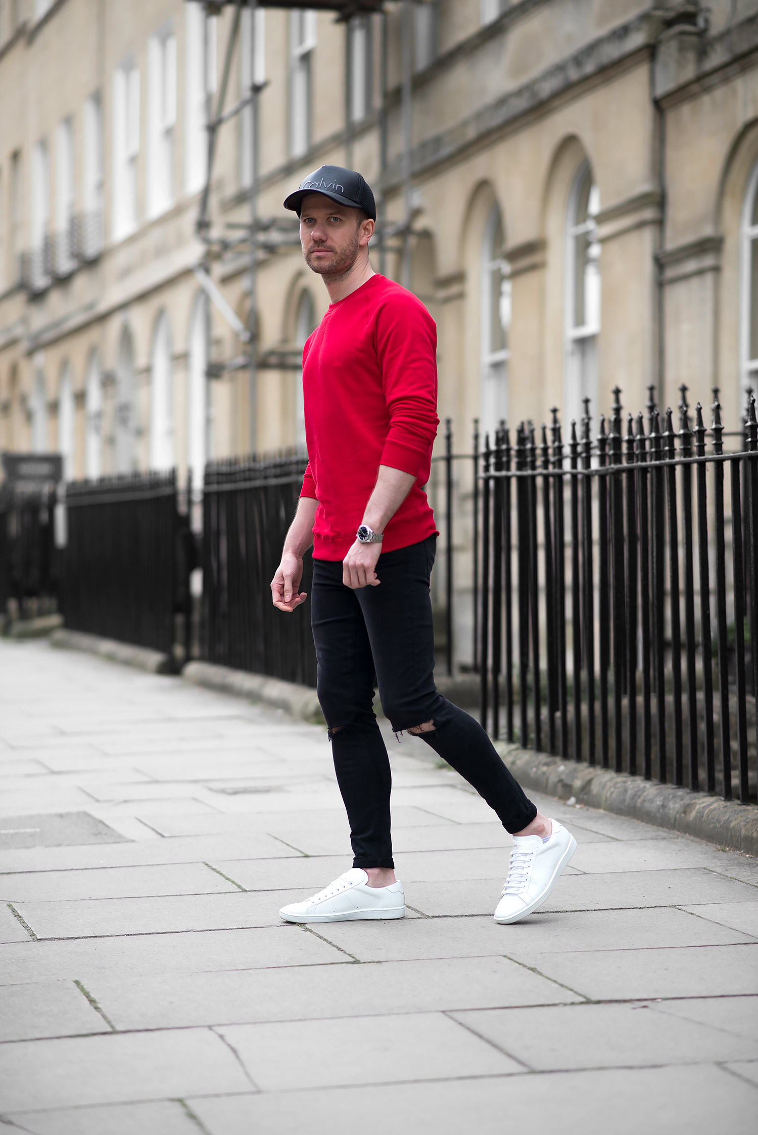 Tom Cridland Red Sweatshirt Black Jeans Outfit | Your Average Guy