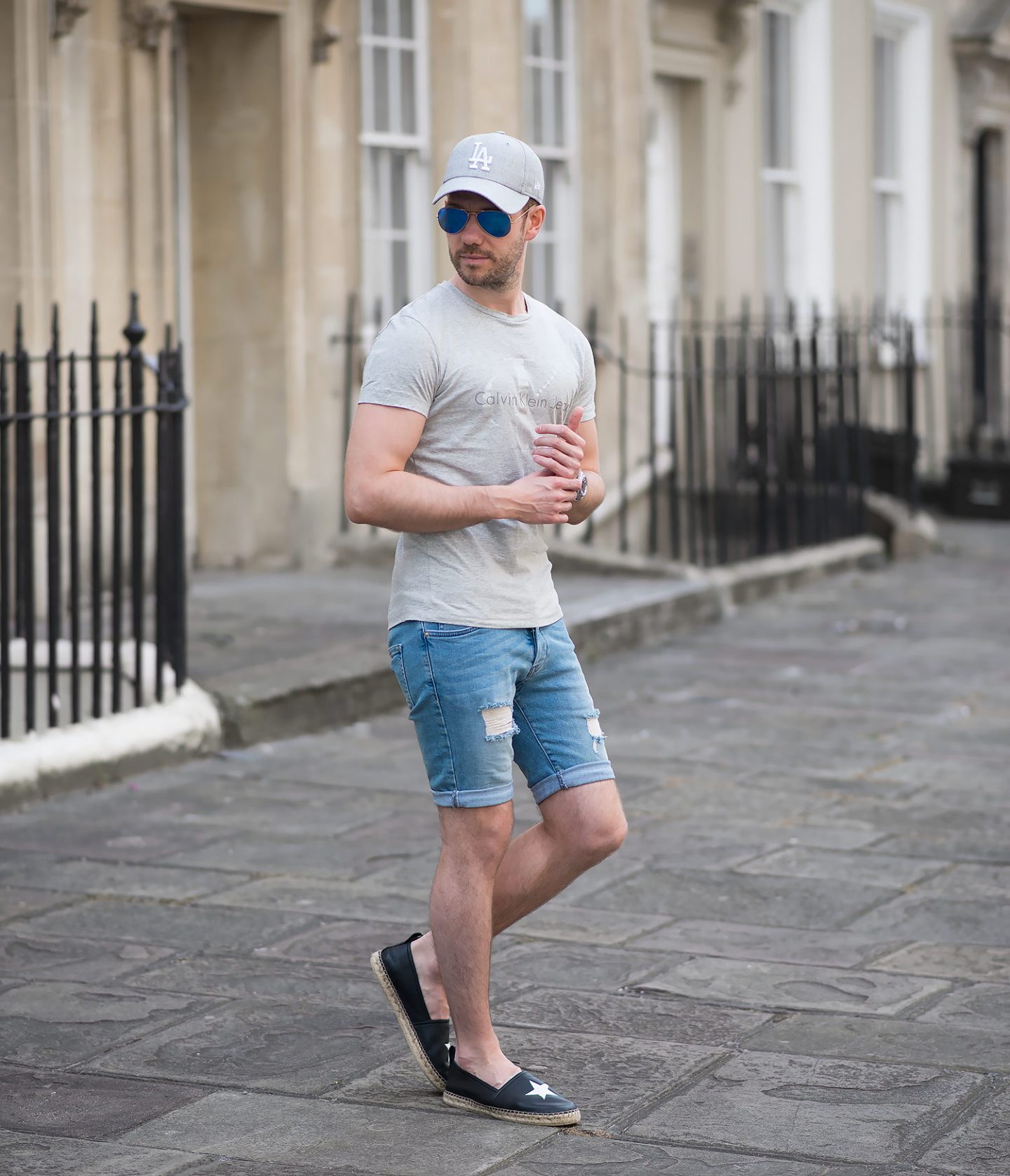Calvin Klein T Shirt And Topman Skinny Denim Shorts Outfit | Your ...