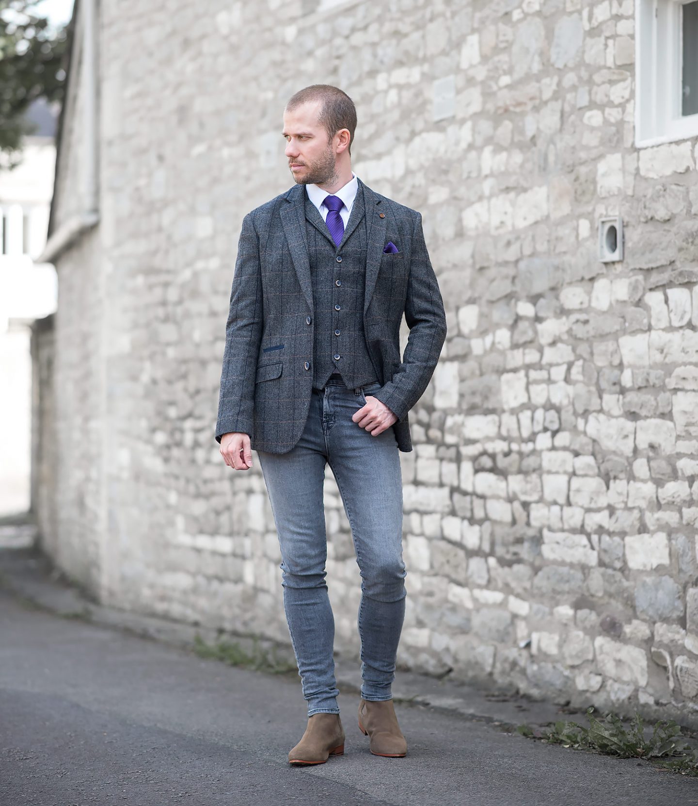 Tweed Suit With J Brand Skinny Jeans Outfit - Your Average Guy