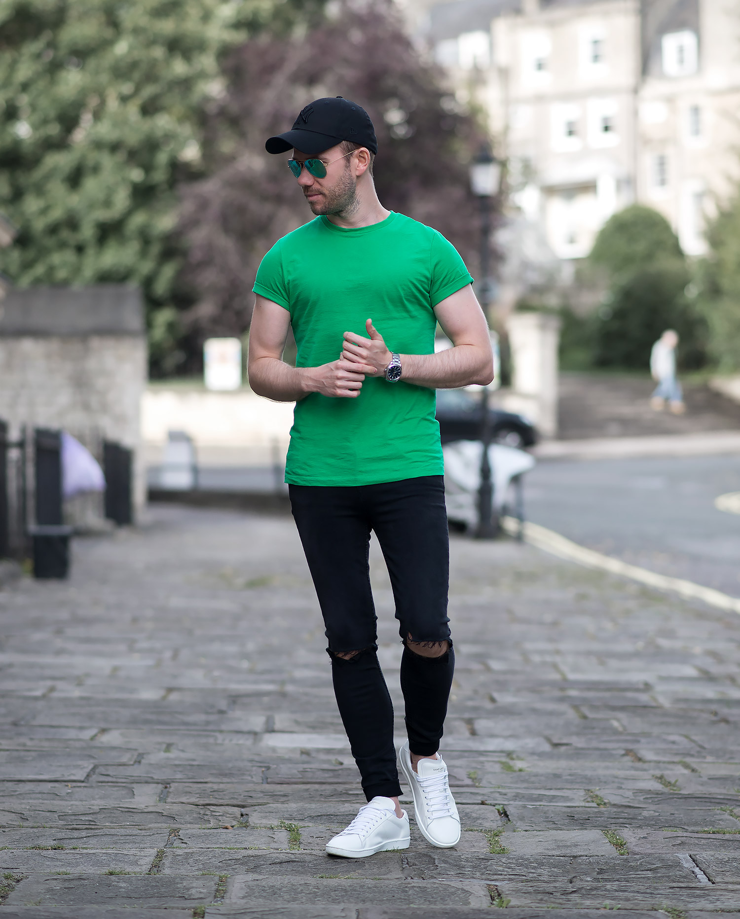 Pop Of Colour With A Striking Green T Shirt Outfit | Your Average Guy