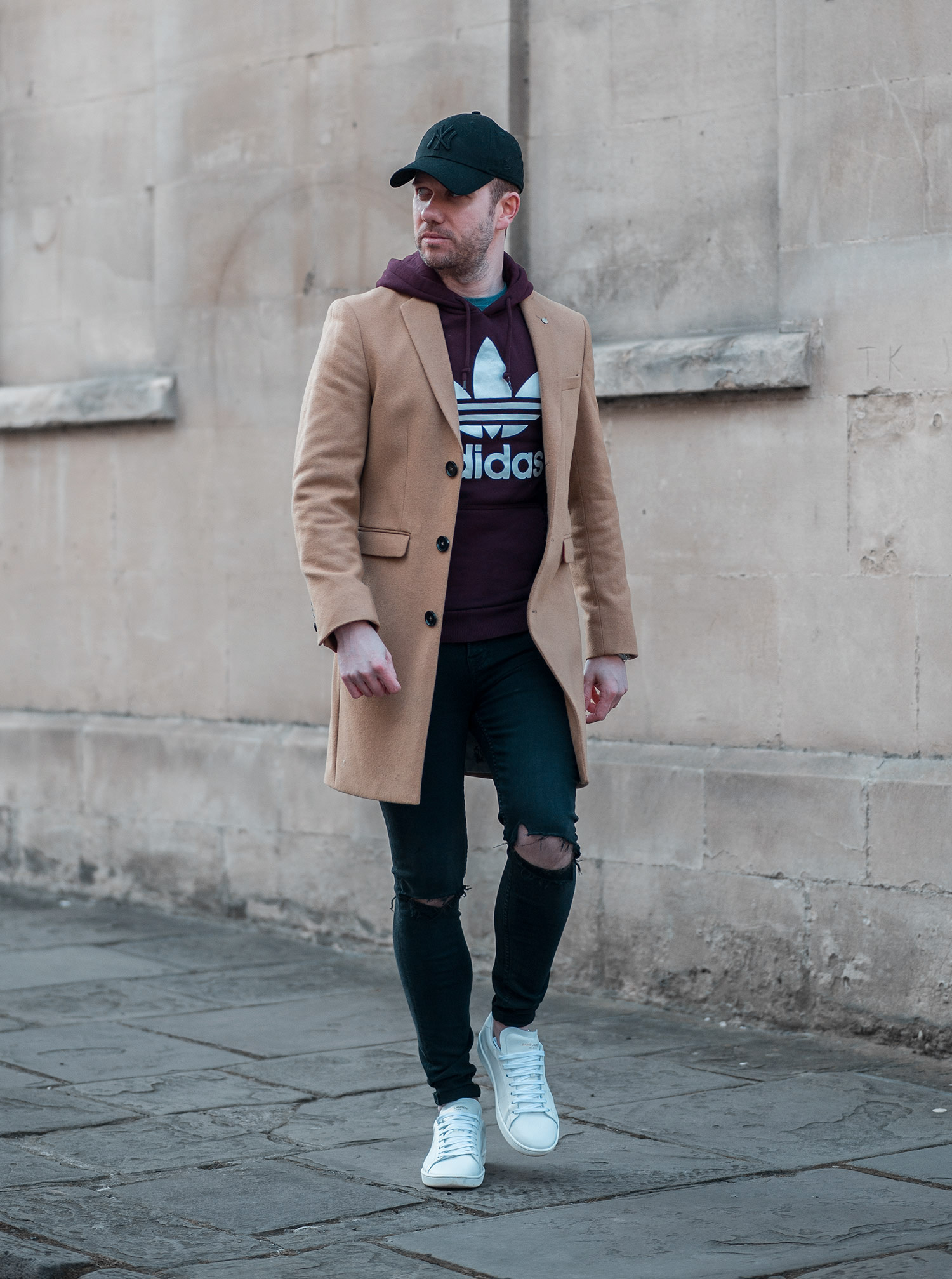 burgundy sneakers outfit