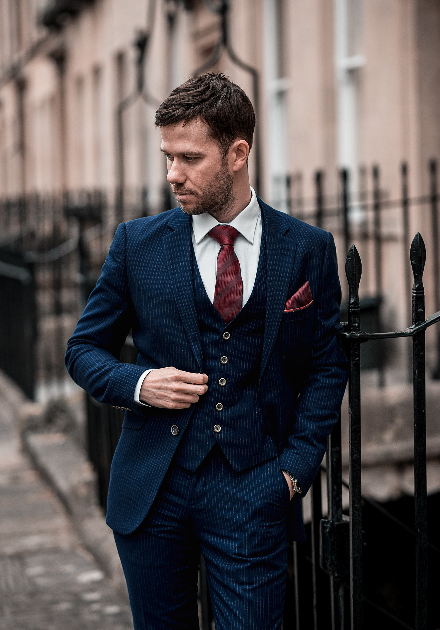 Men’s Skinny Fit Pinstripe Suit Outfit - Your Average Guy