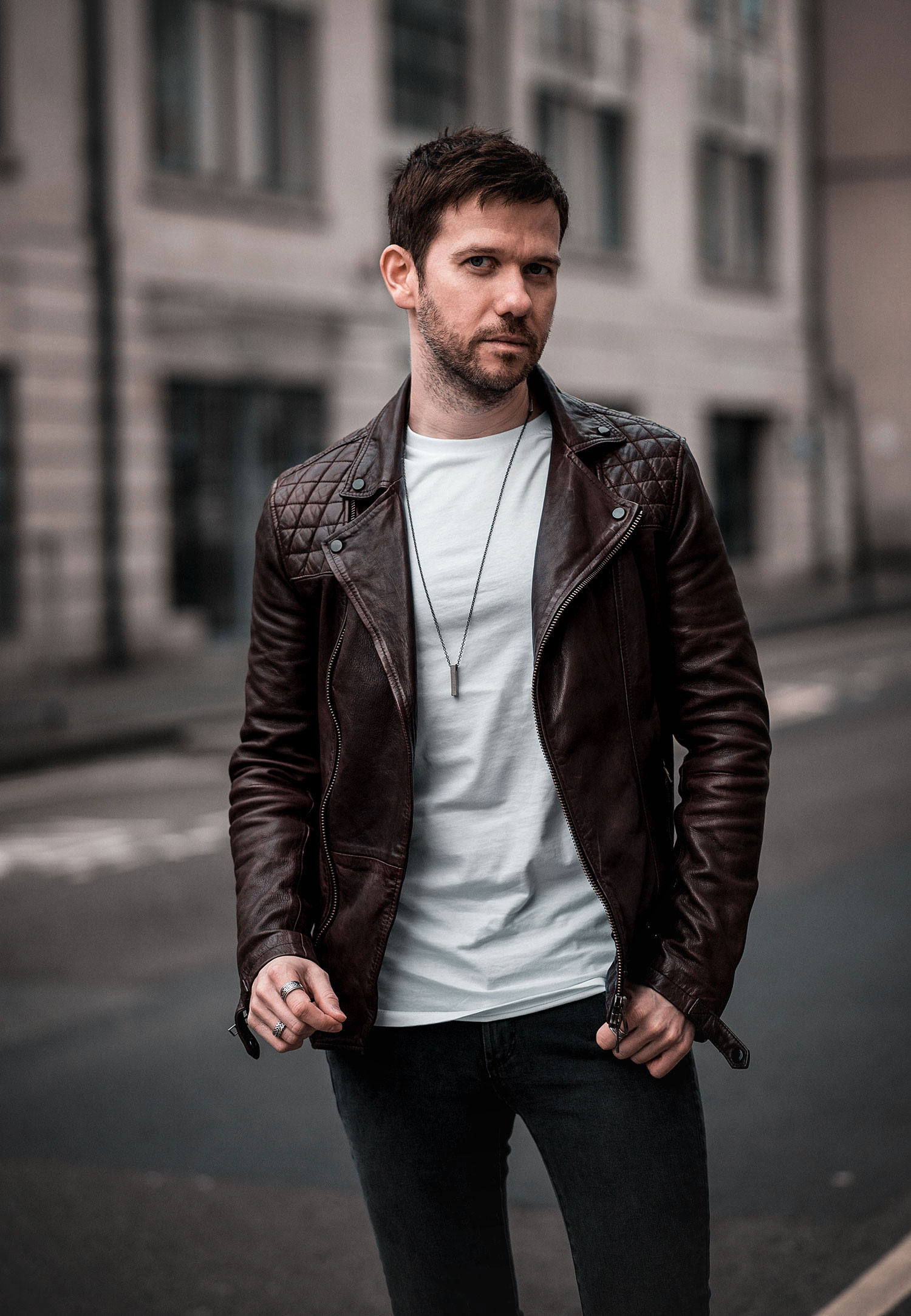 Allsaints Conroy Burgundy Leather Jacket Outfit - Your Average Guy