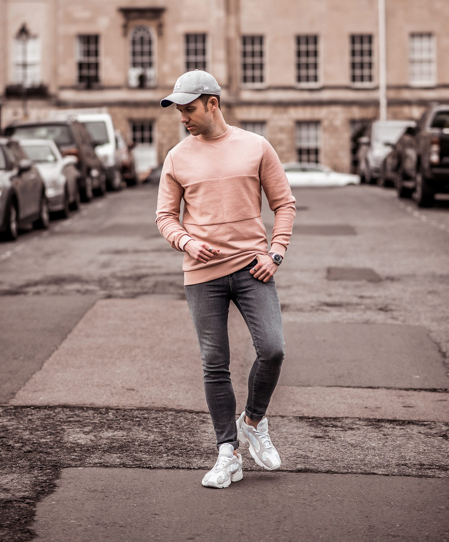 Pink And Grey Street Style Outfit - Your Average Guy