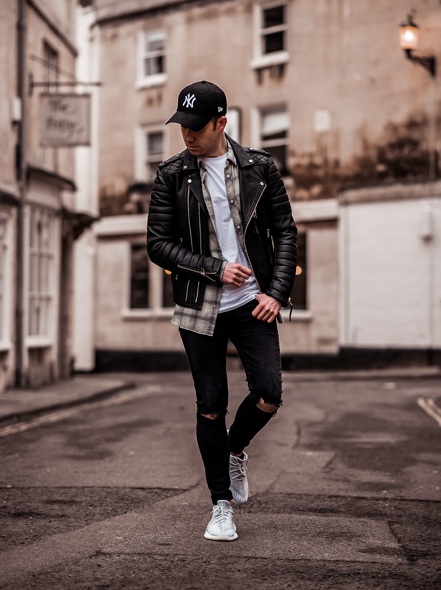 Multi Layered Biker Jacket With Yeezy Static Outfit | Your Average Guy