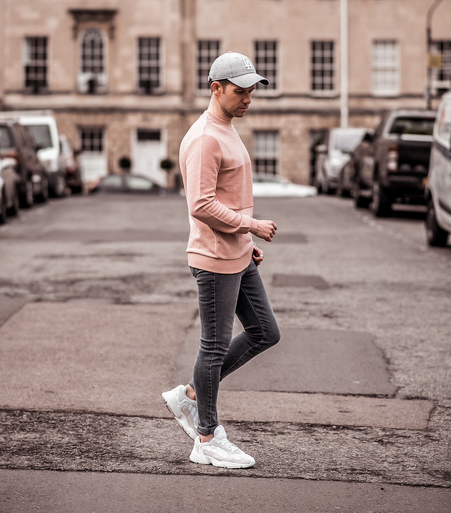 Pink And Grey Street Style Outfit - Your Average Guy