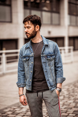How To Wear A Denim Jacket With Joggers - Your Average Guy
