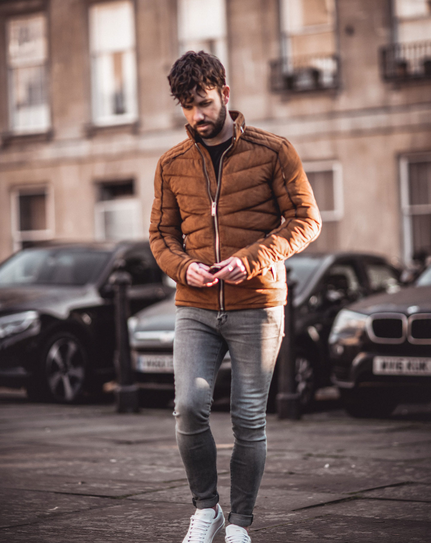 Brown Quilted Jacket Street Style Outfit | Your Average Guy